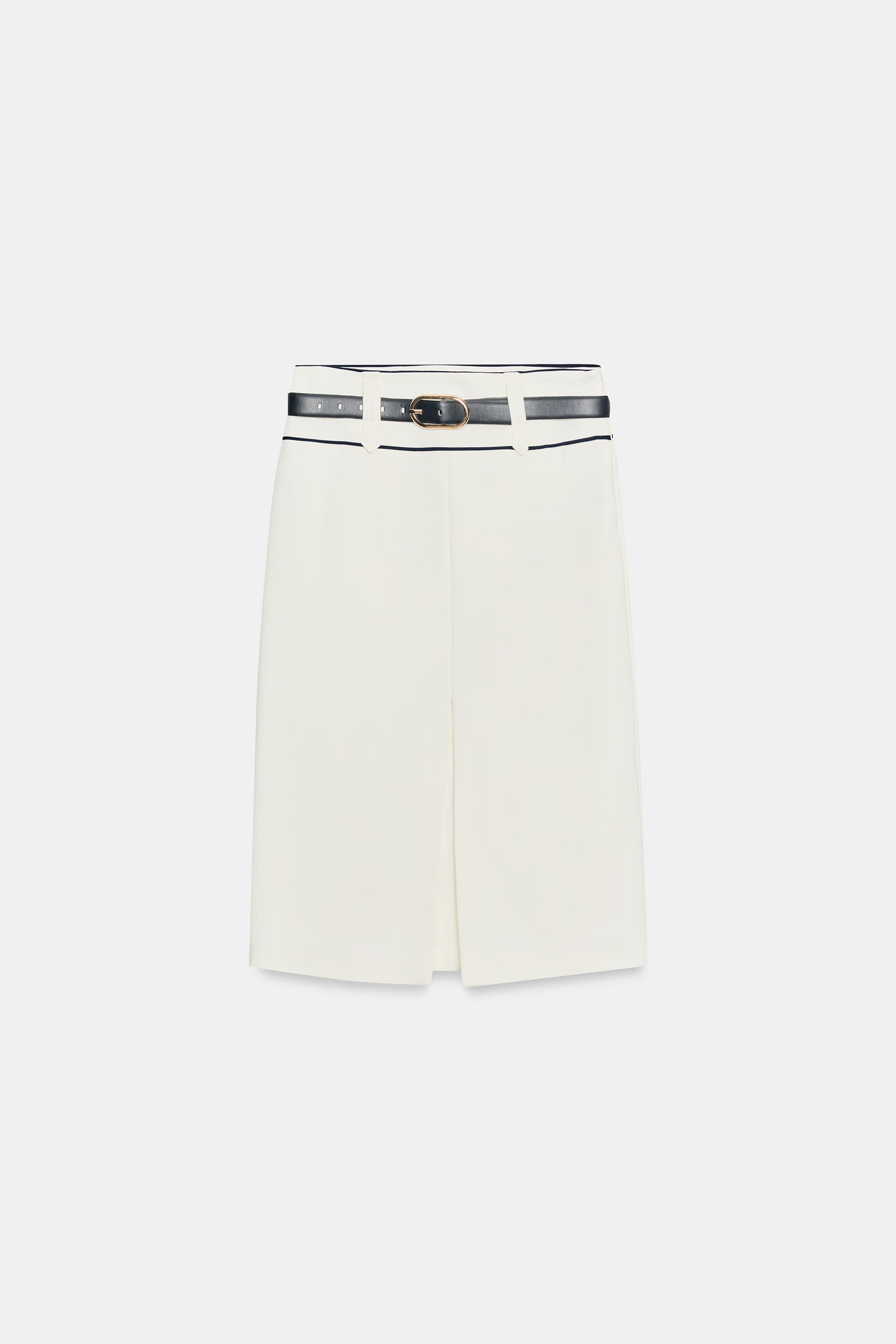 CONTRAST TRIM BELTED MIDI SKIRT
